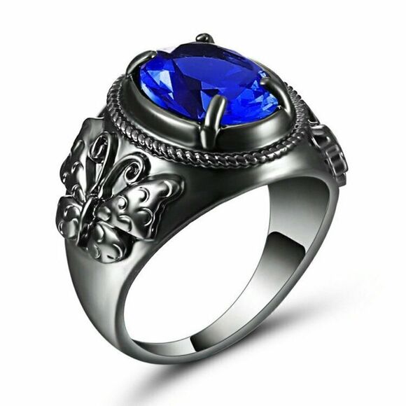 Blue Black Rhodium Plated Ring - Picture 2 of 2